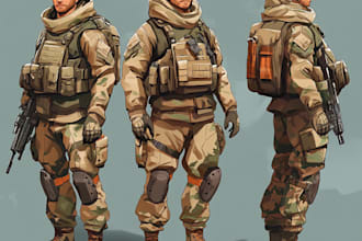 draw 2d game art military character design