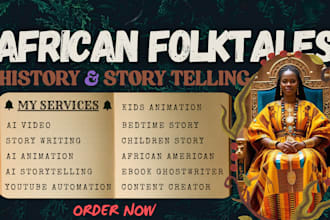 write short stories african folktale, movie script and do ai generated video art