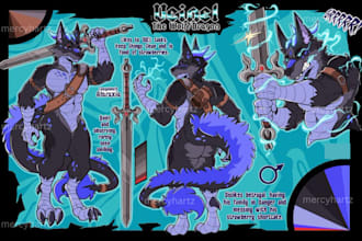 create custom furry fursona reference sheet of your oc or character