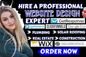 build solar or roofing website, real estate, plumbing on wix, syteme io, canva