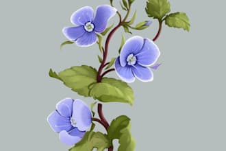 draw a botanical illustration of flowers, plants or fruits