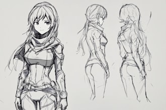 draw sketch and line art for concept art, manga and anime character