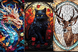draw stained glass art, fantasy art, glass art, vintage art, mosaic, digital art