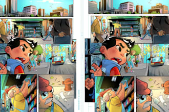 draw graphic novel illustration, comic page, comic art as comic book artist