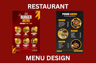 do digital food menu design for restaurant or animated menu