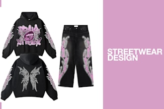 create a custom streetwear t shirt design and graphics
