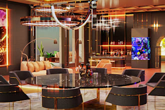 design 3d luxury interior, vip seating,modern materials,club render,3d lightning