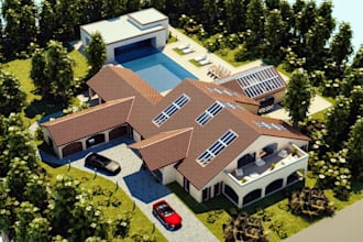 design 3d villa exterior,infinity pool,couch combo,cgi render,real estate house