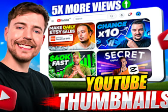 design high CTR youtube thumbnails for cash cow, faceless and gaming channels