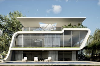 renew modern villa,cgi rooftop,deck design facade,3d visualization,lobby render