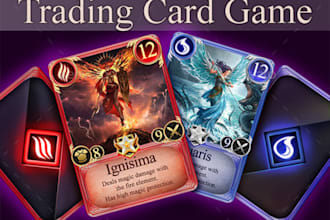 custom trading card game design, rule book rpg game deck game art card design