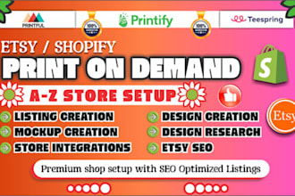 setup etsy shopify print on demand, etsy print on demand, shopify pod website