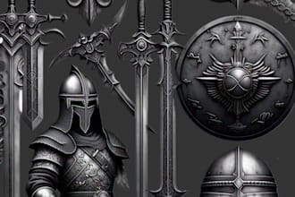 design 3d printable cosplay helmet, 3d mask, armor, and sword props 3d model