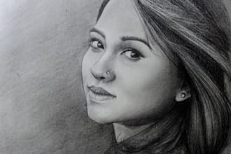 draw realistic pencil sketch portrait or anything