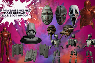 do custom 3d helmet, 3d mask, cosplay, full body armor, knight, for 3d printing