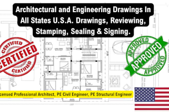 draw stamp architectural construction plan, city permit mep engineering drawings
