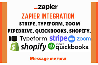 zapier integration with stripe, typeform, zoom pipedrive, quickbooks, shopify