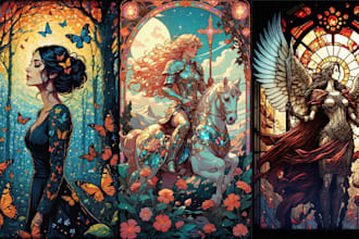 draw classic line art or colored art for stained glass art style or 2d character