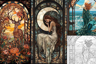 draw fantasy stained glass art for your character, stained glass illustration
