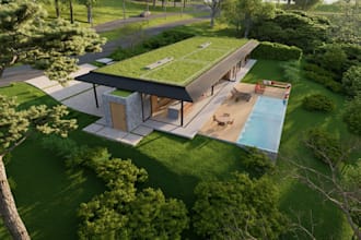 terrace garden design, patio, bbq, pergola, water features, landscape rendering
