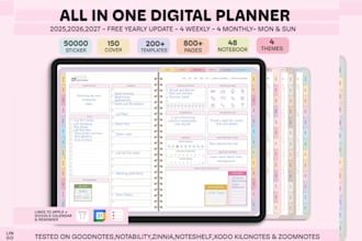 etsy digital planner, hyperlinked planner, etsy digital product, digital planner