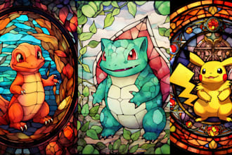 draw amazing pokemon fakemon digimon in stained glass art style