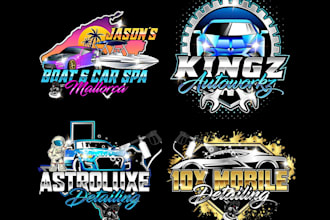 do modern automotive, garage, auto detailing and car wash logo design