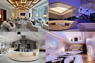 do 3d cafe interior design, restaurant, bar, lounge bar, nightclub, gym