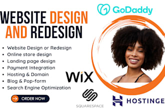 design or redesign hostinger website, godaddy website or wix website design