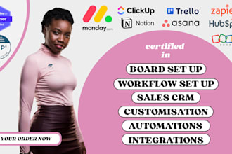 set up monday com boards automation integrations clickup asana trello monday crm