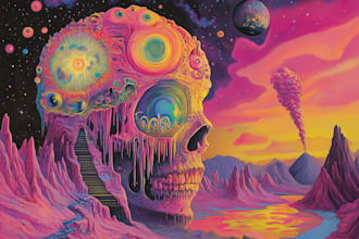 create surrealism psychedelic album cover and merch band