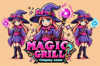 make magic girls spell mascot logo design without any copyright concept