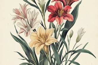 draw botanical illustrations of flowers, plants, fruits