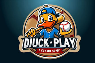 design duck playing baseball mascot logo with express delivery