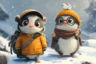 draw cute cartoon character and animal illustration