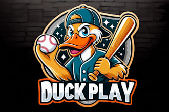design creative duck play baseball mascot logo in very short time