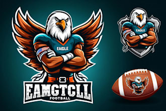design eagle fly football mascot logo with source file in 12 hours