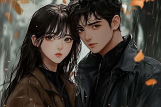 draw couple or duo in anime style