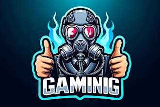 design a bold gaming gas mask mascot logo for your brand