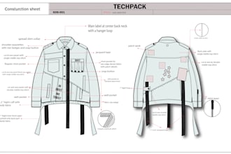 create professional fashion technical sketch and tech packs