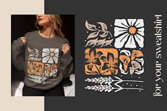 create vintage flowers design tshirt, boho, botanical design
