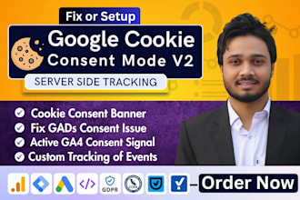 setup gdpr cookie banner, google consent mode v2, ga4, ads conversion tracking