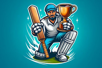 design cricket player with trophy sport mascot logo for you in just 1 day