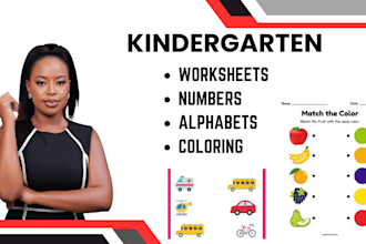 design attractive kindergarten worksheets, alphabets, numbers, and coloring