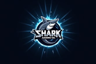 do awesome shark esport gaming mascot logo design with company