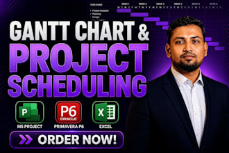 create gantt chart, schedule in ms project, excel and primavera p6