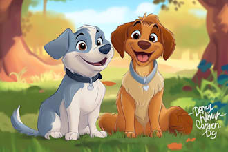 design a custom disney pet portrait illustration