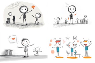 design stick figure , stickman in doodle, line art style