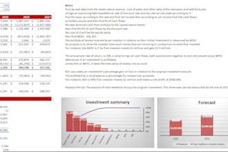 do financial analysis, financial model, projection, dcf, ratio, irr, npv, wacc