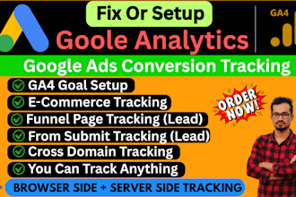 fix or setup google analytics 4, ga4 ecommerce tracking, conversion tracking GTM